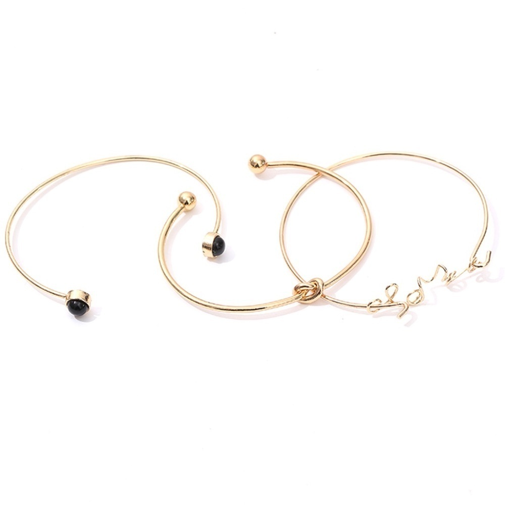 *PARTHENIA* 3-Pc Gold Love x Black Gem Bracelet Set - Picture 4 of 5